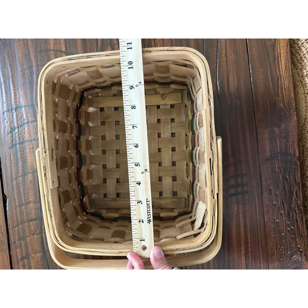 Vintage Woven Wood Splint Apple Basket Farmhouse Decor Swing Handle Rectangular